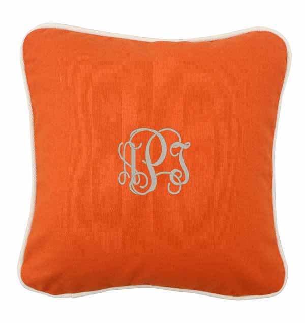 Monogram Pillow Cover, Initial Pillow Orange White Typography Pillow